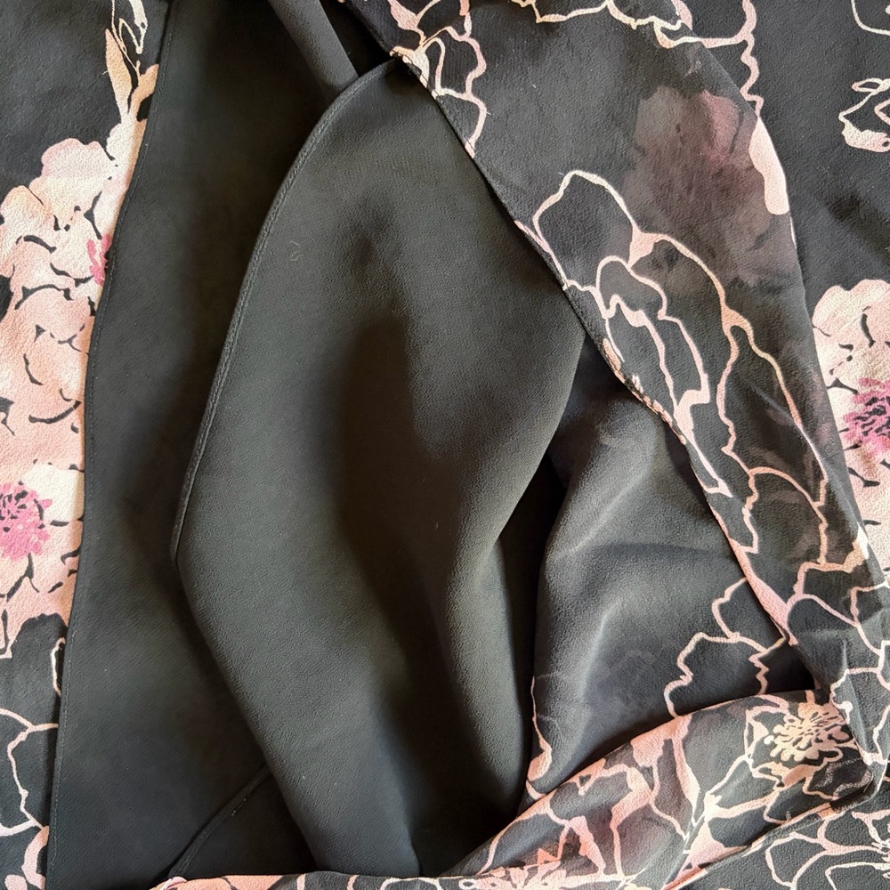 vtg papéll boutique 100% silk pink floral black dress ruffles size 14 - Picture 5 of 14